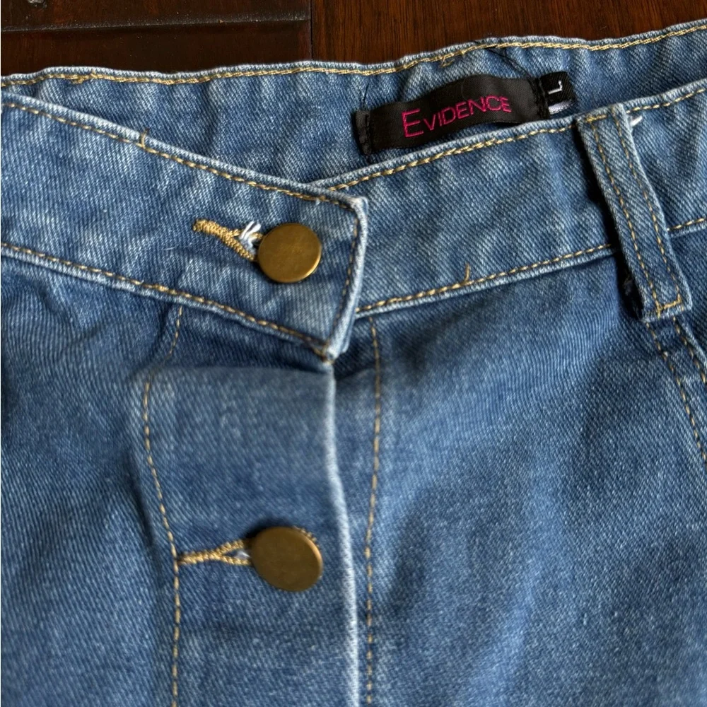 NFS Vintage 90s Denim Button-Front A-Line Skirt by Evidence - Picture 5 of 6